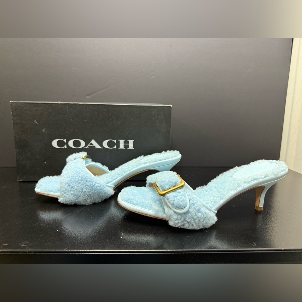 Coach Light Blue Shearling Sherpa Kitten Heels